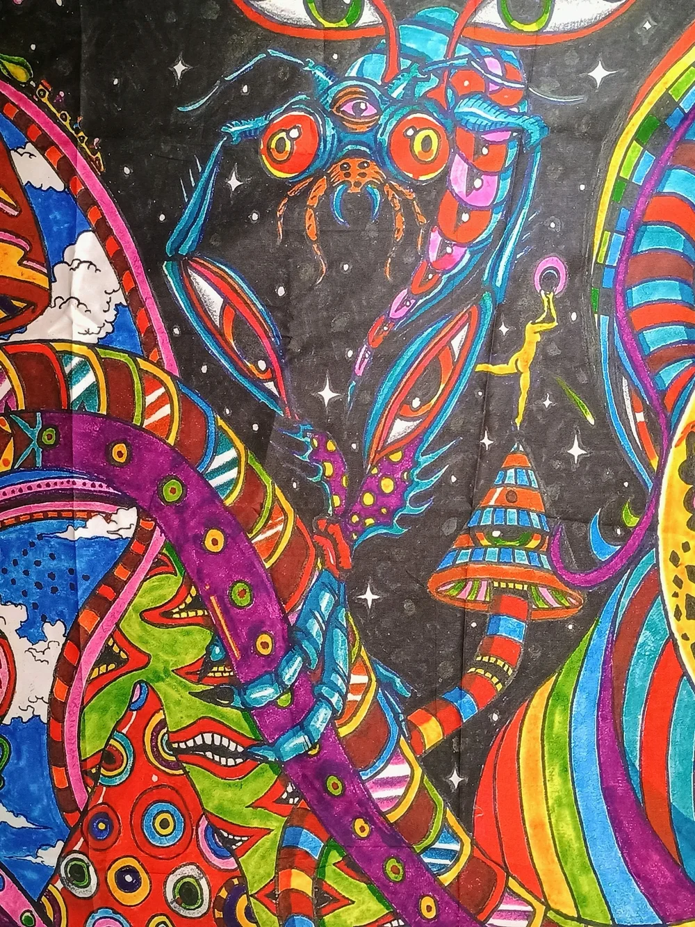 Psychedelic Neon Surreal Art Tapestry Multicolor Woman And Dragon 58x50